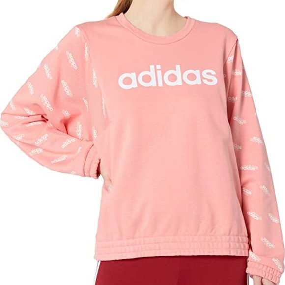 🆕adidas Women's Favorites Sweatshirt, SM and MD - Glory Pink/White, Brand NEW - Picture 1 of 6